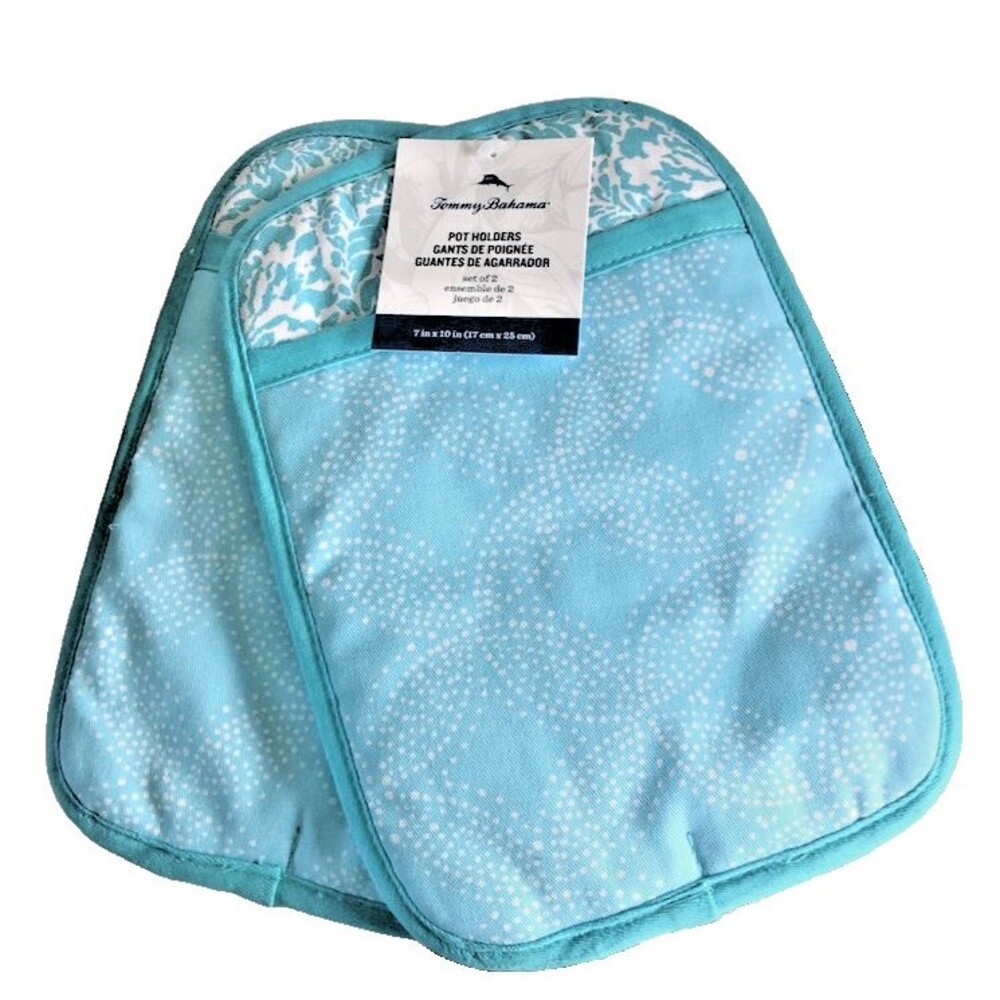 Tommy Bahama Potholders Neoprene Cotton White Dots Beach House 7"x10" Set of 2